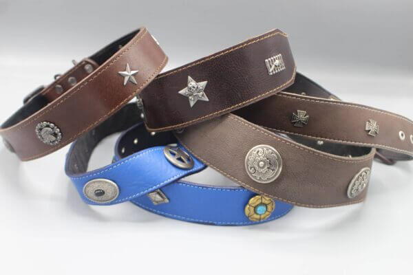 Genghis designer leather collar & leashes