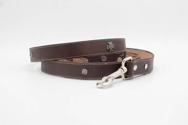 Designer Dog Leash | Genghis Plated Square Antique Leather Dog Leashes/Leather Slip Dog Leads