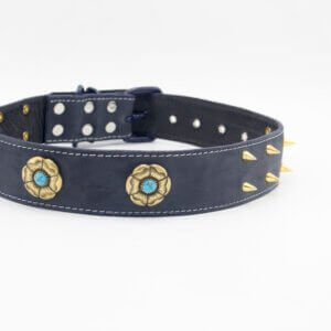Golden Flower Dog Collar | Genghis Turquoise Queen Stud Leather Collar